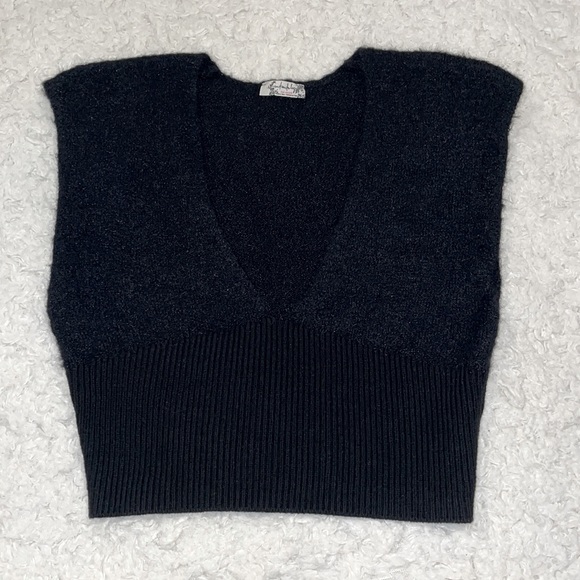 Free People Tops - Free People black fuzzy plunging V top